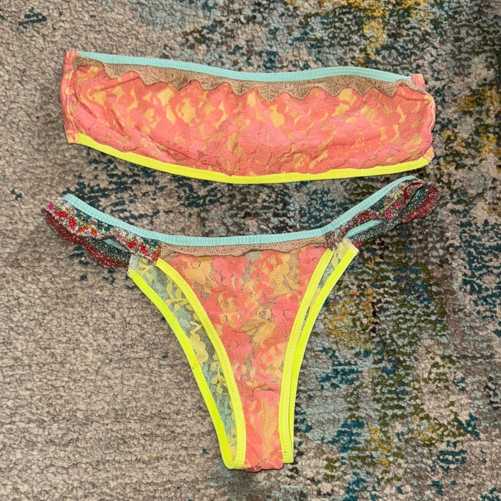 Cecilia Prado Anthropologie Colorful Lace Bikini Set